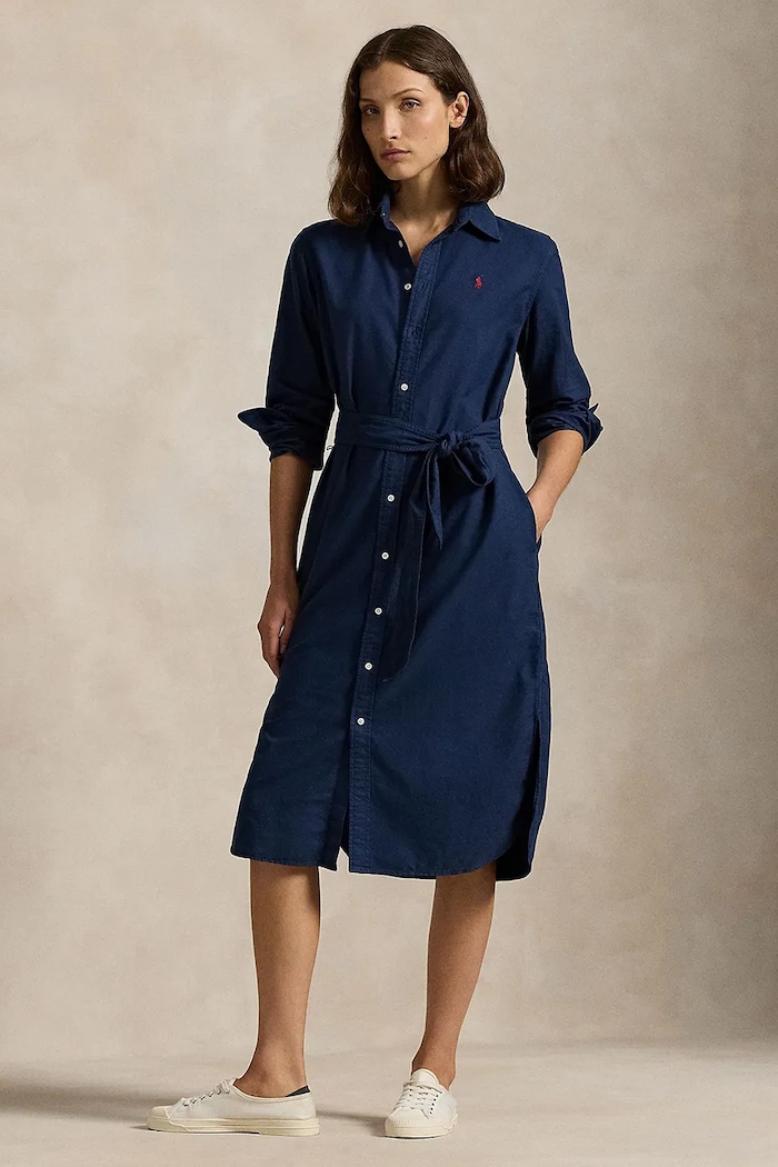 Βαμβακερό φόρεμα Polo Ralph Lauren μακρύ σκούρο μπλε 211963031