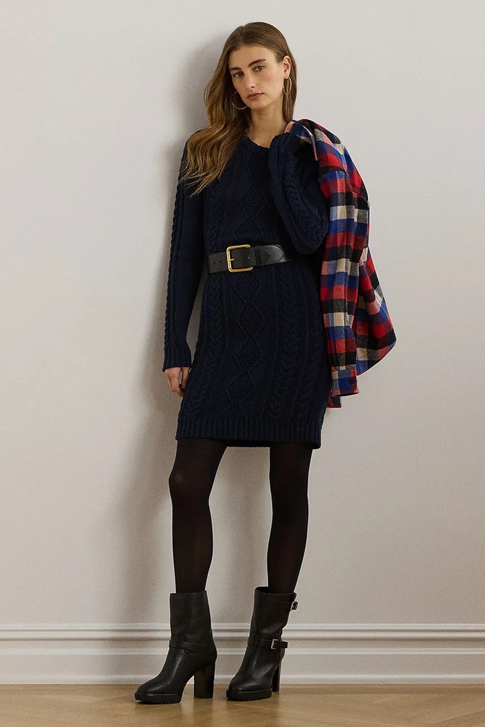 Βαμβακερό φόρεμα Lauren Ralph Lauren μακρύ σκούρο μπλε 200957468