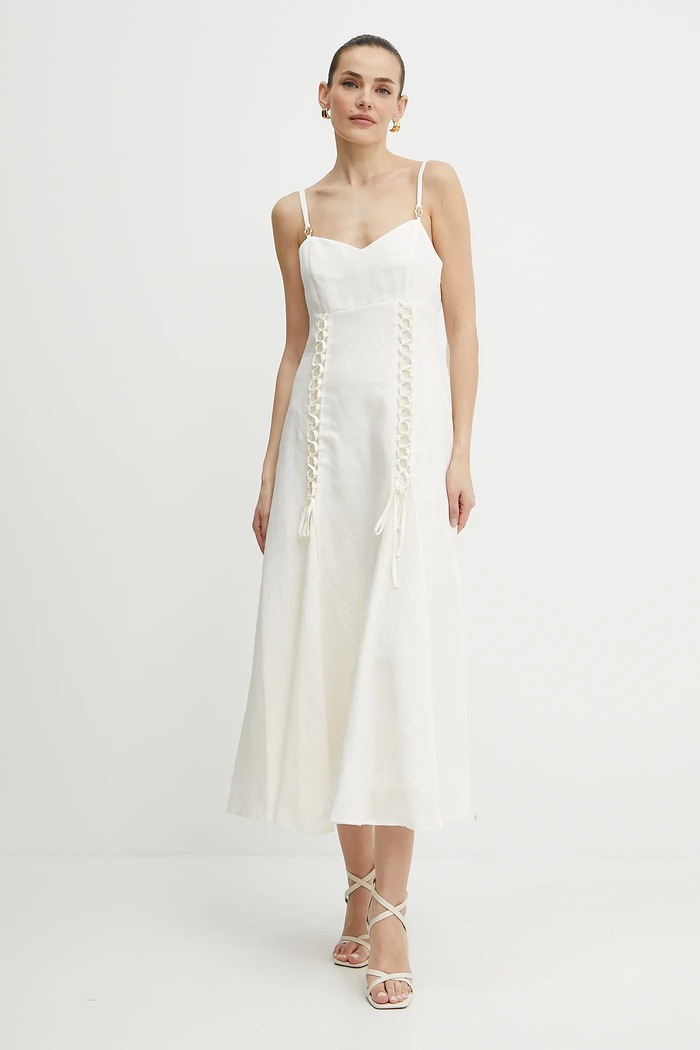 Twinset sukienka z domieszką lnu casual beżowy 251TT2070