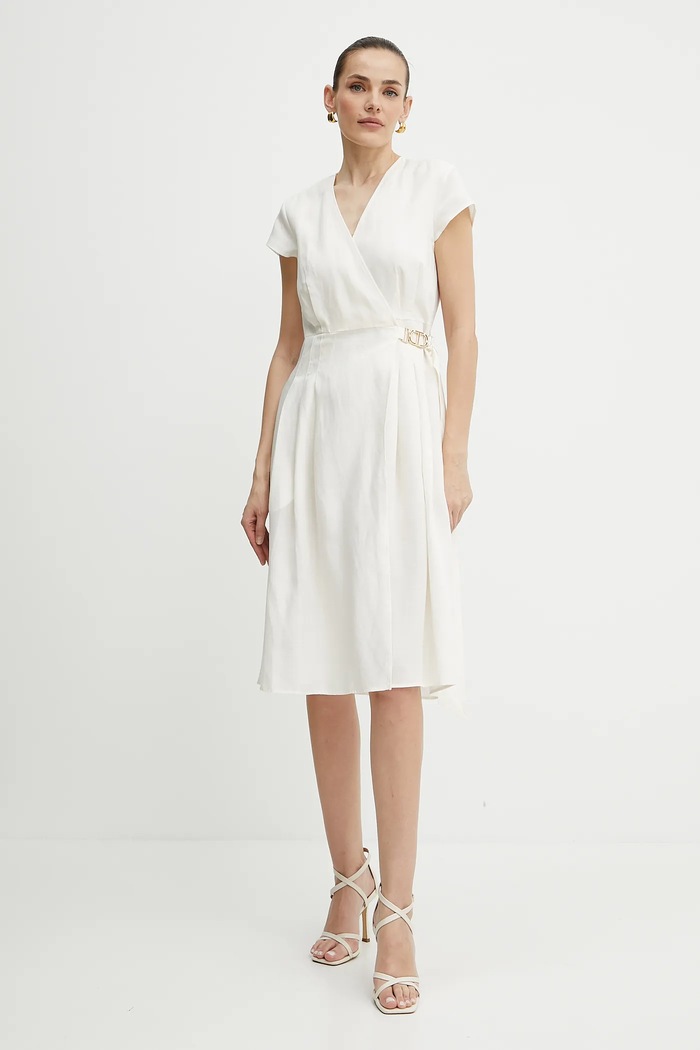 Twinset sukienka z domieszką lnu 251TT2072 beżowy SS25