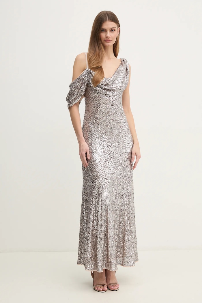 Šaty DIANE VON FURSTENBERG pletenina strieborná DVFGL4S010