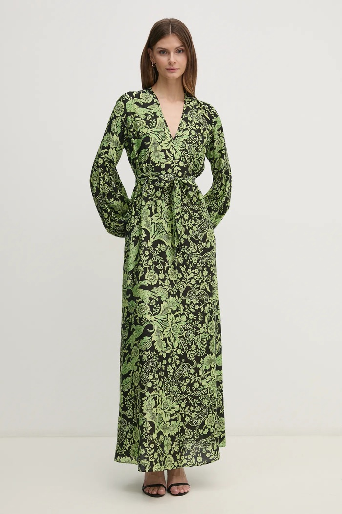 DIANE VON FURSTENBERG sukienka z domieszką jedwabiu DVFDL4S031 zielony SS25