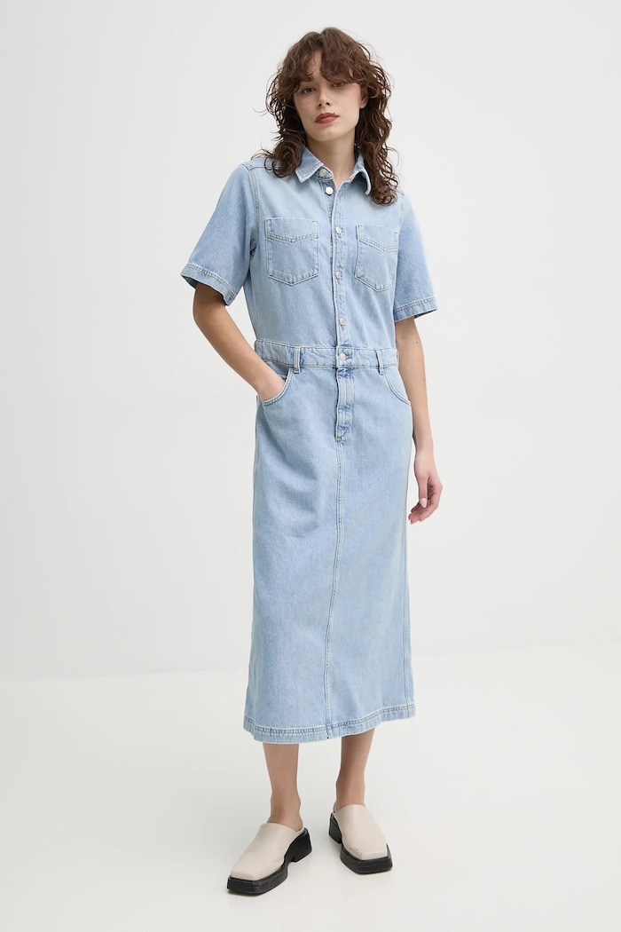 Marc O'Polo rochie din bumbac midi albastru 5000006264