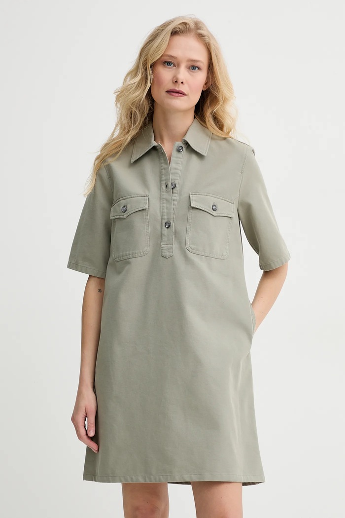 Pamučna haljina A.P.C. robe selia bez uzorka zelena COGBJ.F35177
