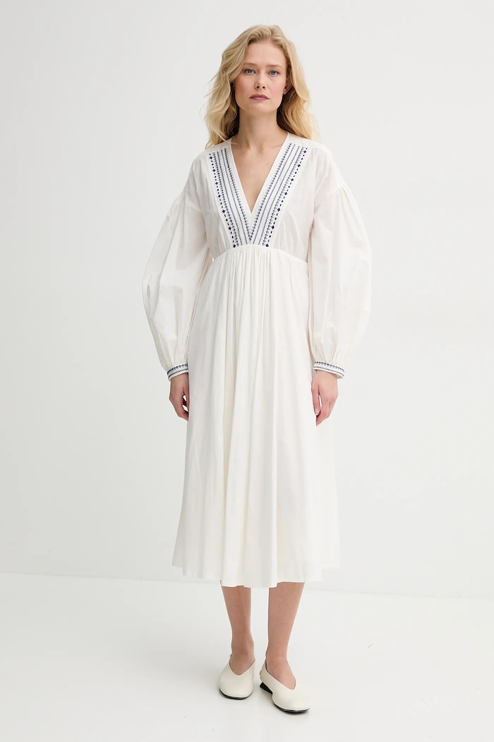 Βαμβακερό φόρεμα A.P.C. robe anni casual μπεζ COHHH.F35203