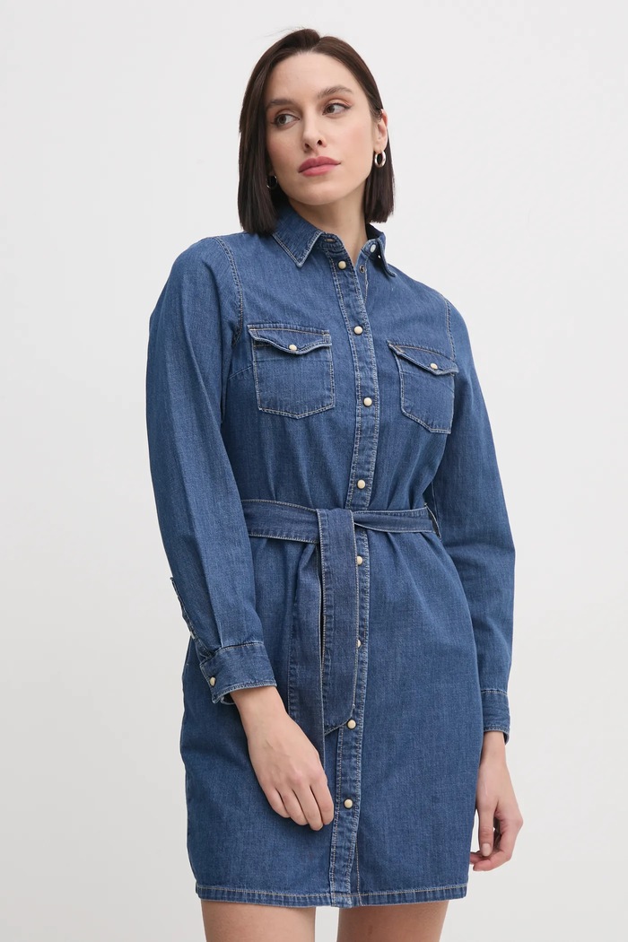 Φόρεμα τζιν Pepe Jeans REGULAR DENIM DRESS μακρύ μπλε PL953581HX6