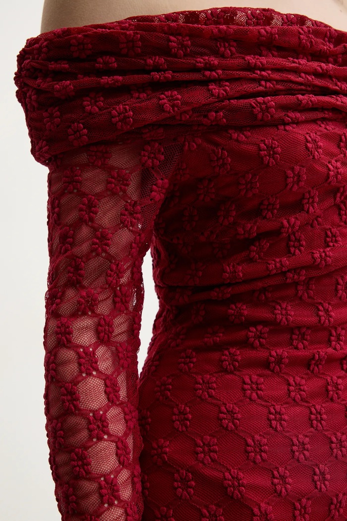 Šaty Bardot 59776DB burgundské