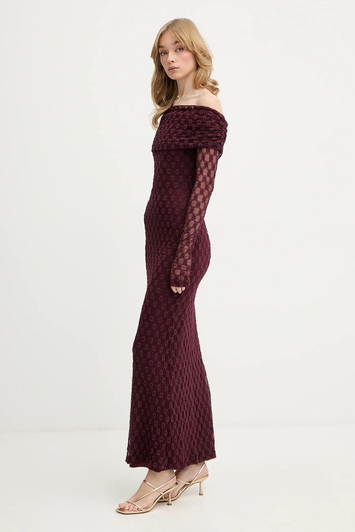 Šaty Bardot 59776DB burgundské SS26