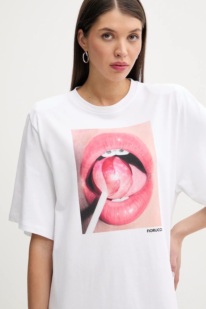 Pamučna haljina Fiorucci Lollipop Mouth Print Maxi T-Dress bijela W02SPDTS108CJ01WH03