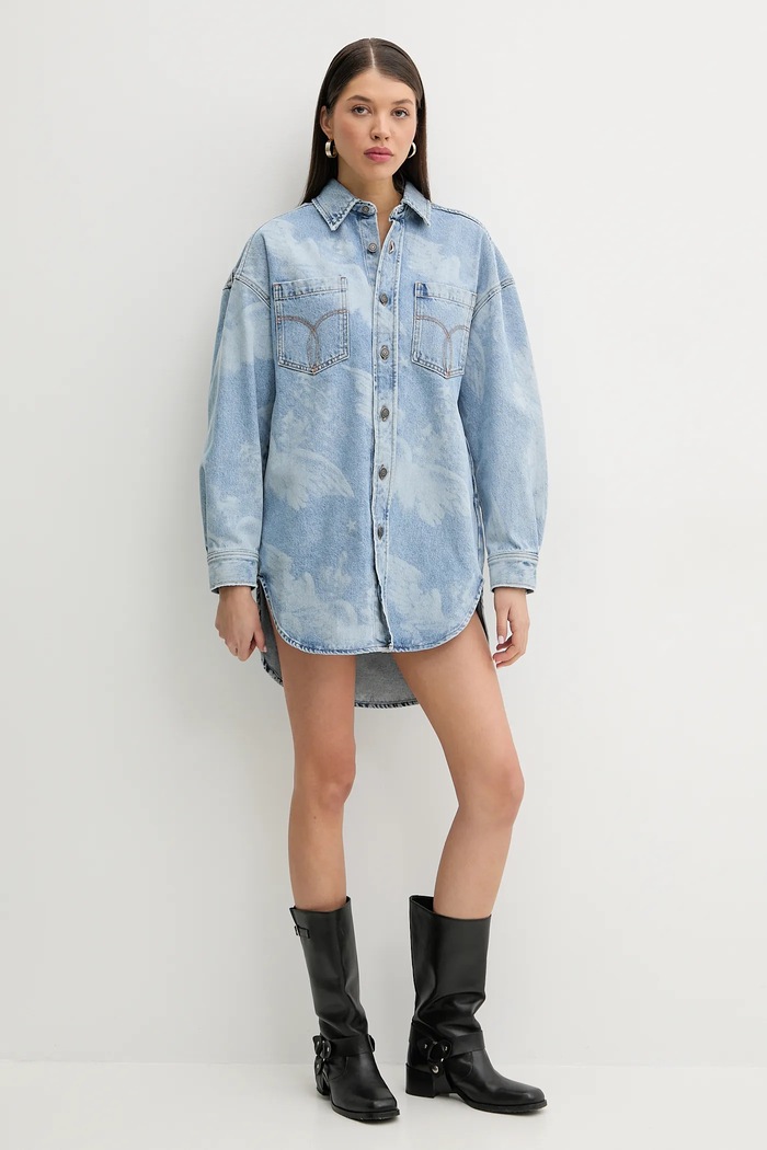 Fiorucci rochie din denim Angel Print Denim Shirt Dress W02SPDDR313DN03DN02 albastru SS25
