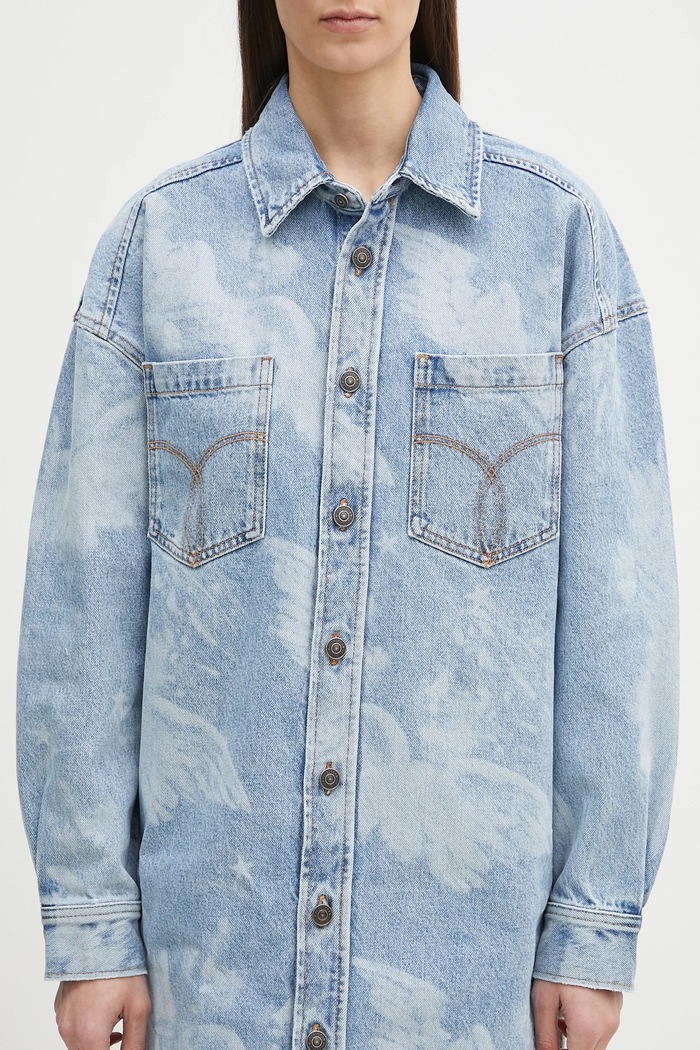 Džínové šaty Fiorucci Angel Print Denim Shirt Dress modrá W02SPDDR313DN03DN02