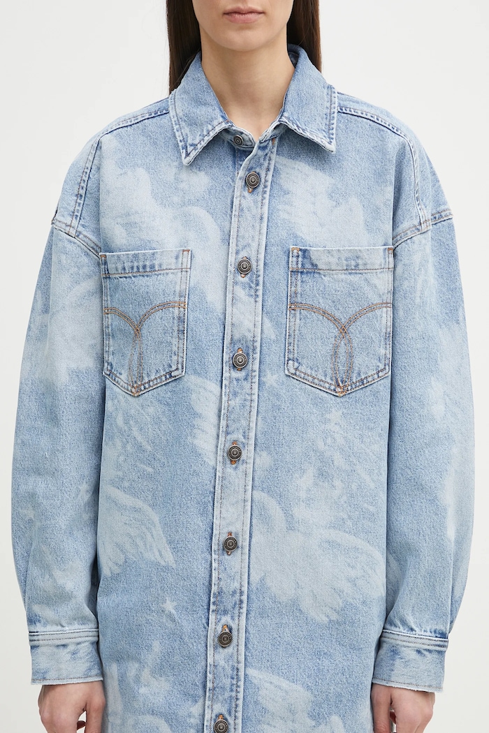Džínové šaty Fiorucci Angel Print Denim Shirt Dress modrá W02SPDDR313DN03DN02