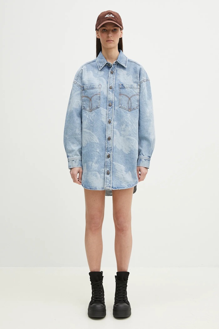 Džínové šaty Fiorucci Angel Print Denim Shirt Dress W02SPDDR313DN03DN02