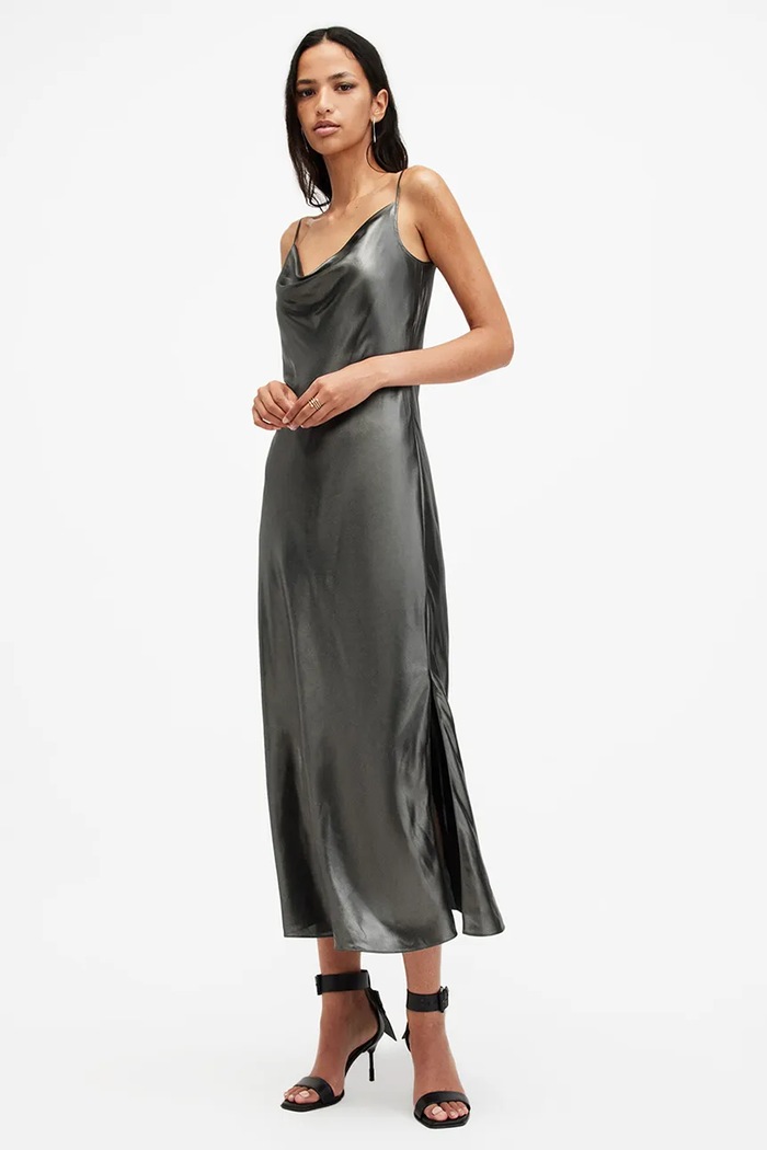 Šaty AllSaints HADLEY midi šedá W255DB