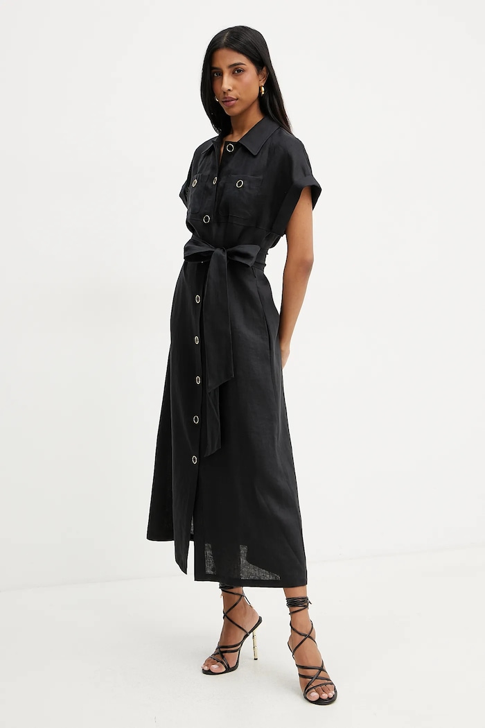 Luisa Spagnoli sukienka lniana 542264 czarny SS25