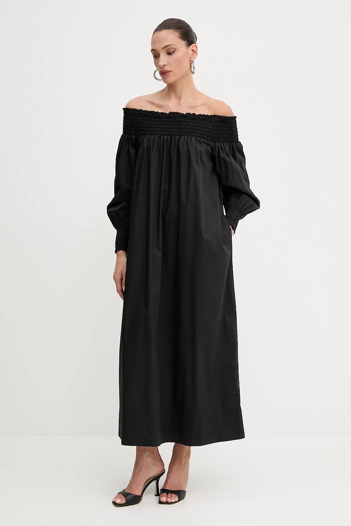 Luisa Spagnoli vestito in cotone midi nero 541993