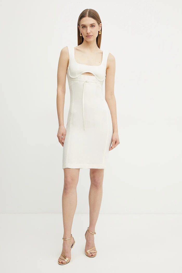 Patrizia Pepe rochie din amestec de in 2A2874.A052 bej SS25
