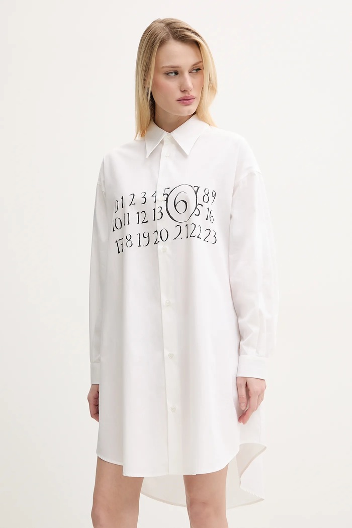 Βαμβακερό φόρεμα MM6 Maison Margiela casual μπεζ S52CT0787.M35152