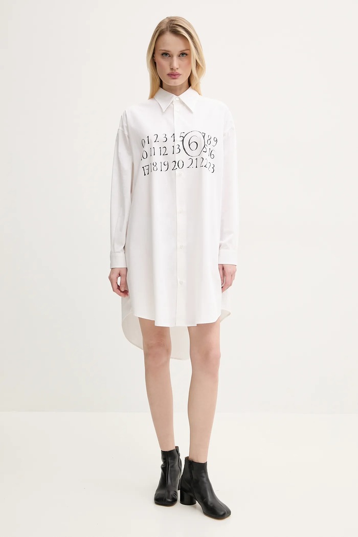 Βαμβακερό φόρεμα MM6 Maison Margiela S52CT0787.M35152 μπεζ SS25