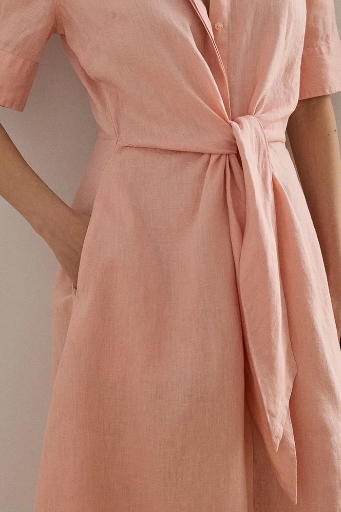 Lauren Ralph Lauren rozšířené lněné šaty růžová 200905667