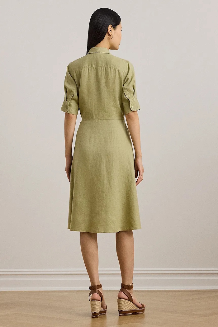 Lauren Ralph Lauren sukienka rozkloszowana lniana 200905667 zielony SS26