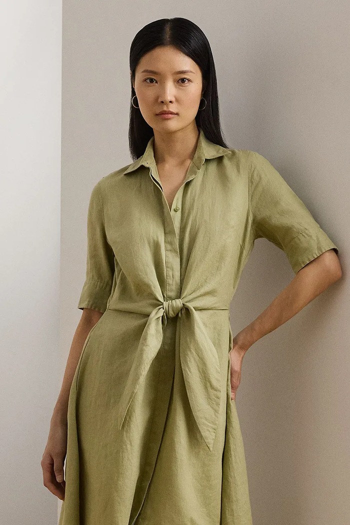 Odzież Lauren Ralph Lauren sukienka rozkloszowana lniana 200905667 zielony