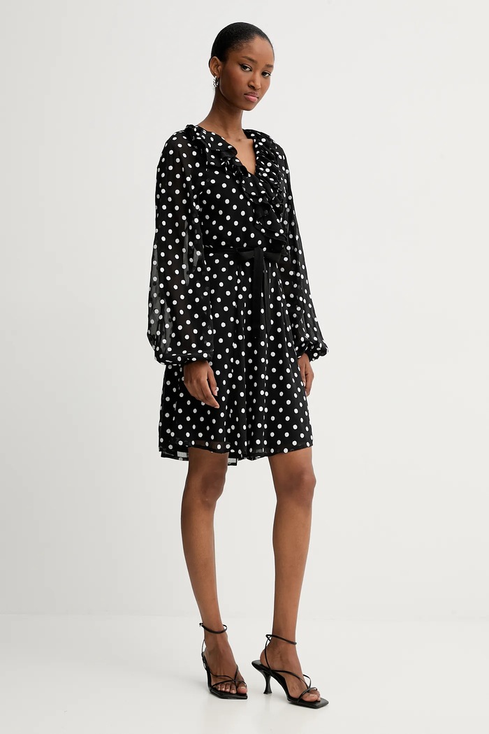 Rotate rochie Chiffon Ruffle Mini 113258000 negru SS25