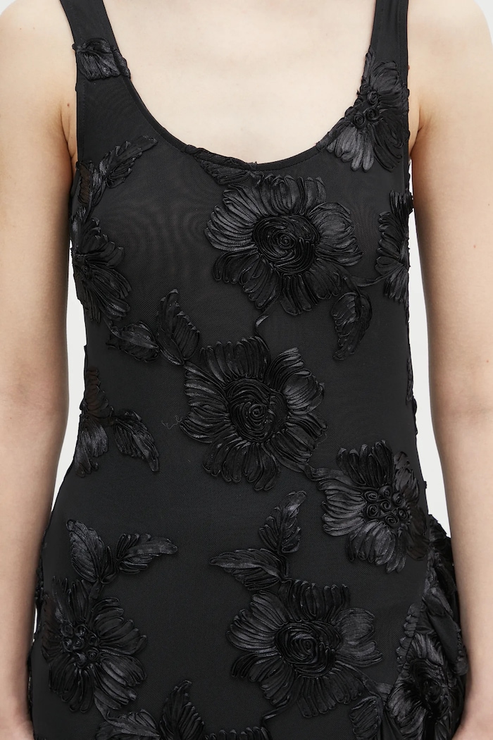 Rotate dress Flower Mesh Ruffle 114056100 black