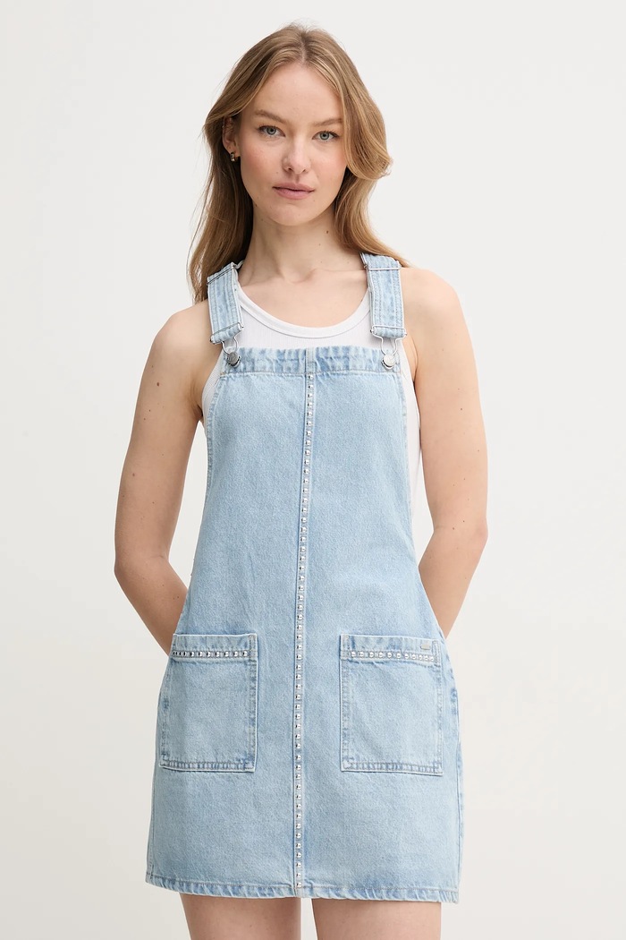 Rifľové šaty Pepe Jeans VESTA STUD bavlna modrá PL953720