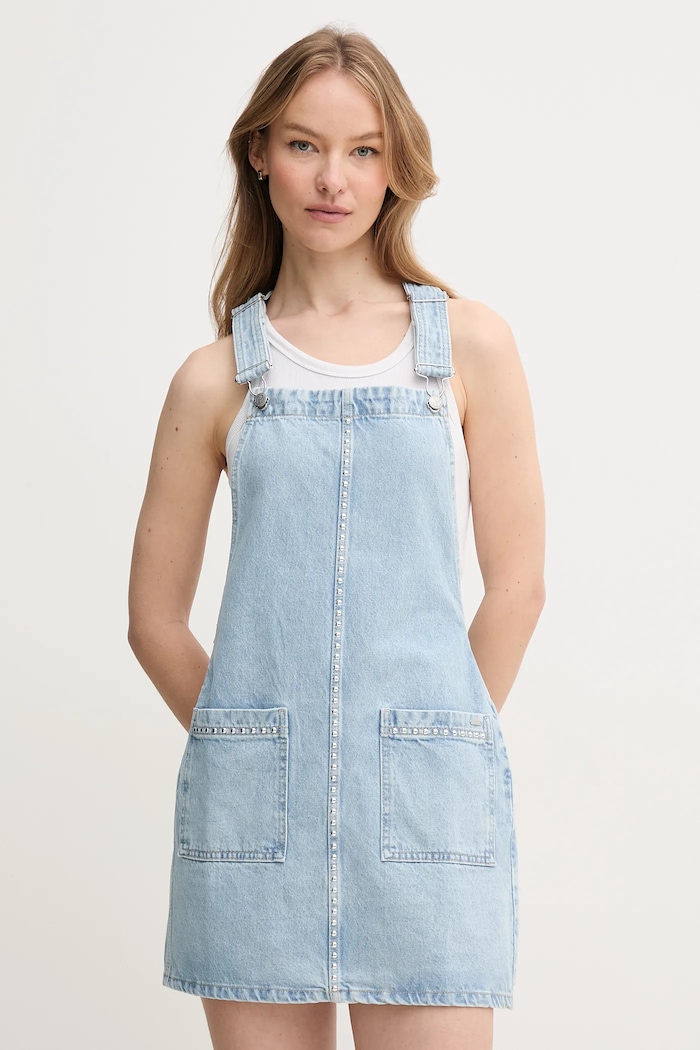 Rifľové šaty Pepe Jeans VESTA STUD bavlna modrá PL953720