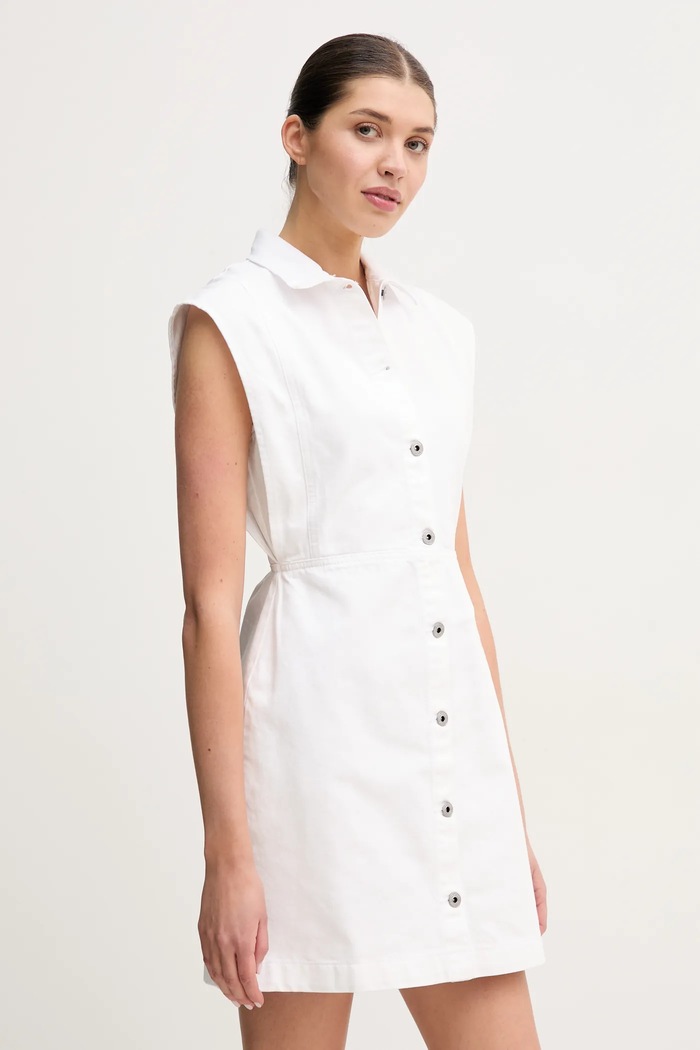 Pepe Jeans rochie din denim CHEY WHT cu guler alb PL953721