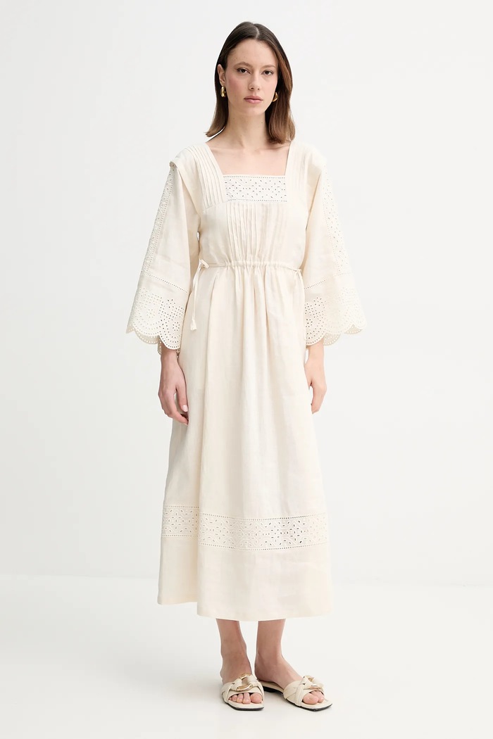 Lněné šaty Weekend Max Mara maxi béžová 2515221182600