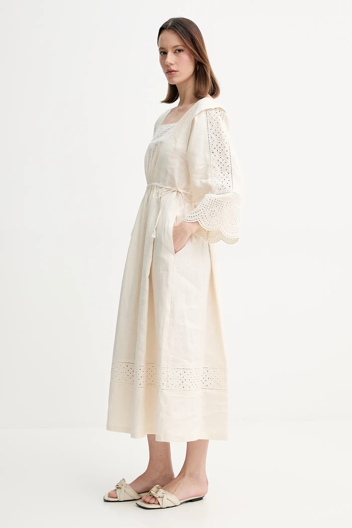 Lněné šaty Weekend Max Mara béžová 2515221182600