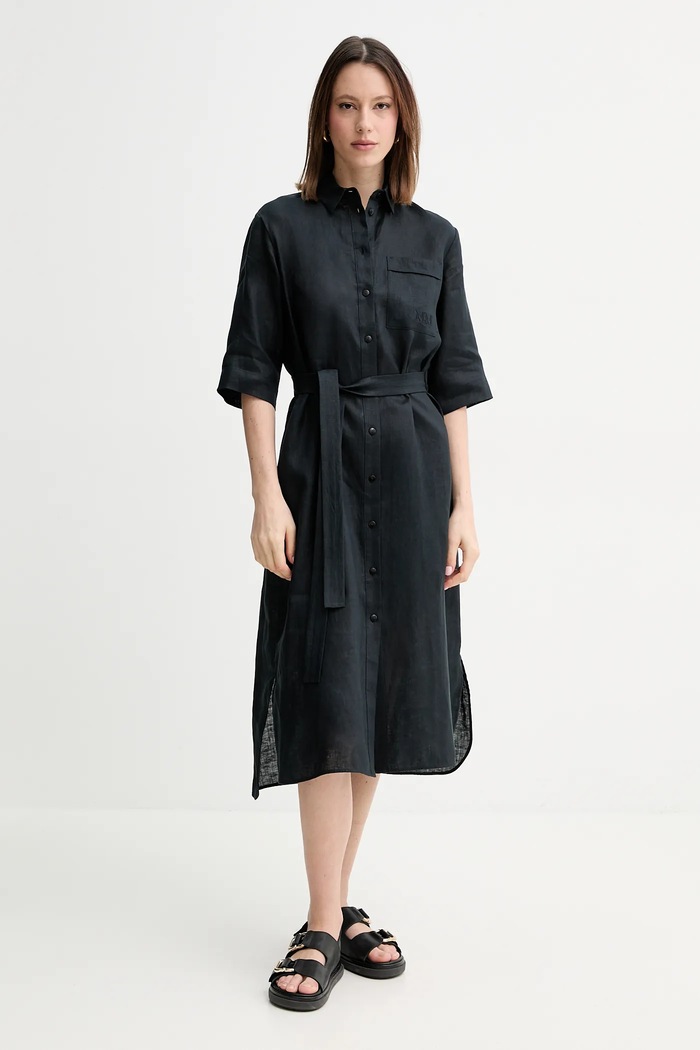 MM by Max Mara sukienka lniana trzy czwarte czarny 2516221028600