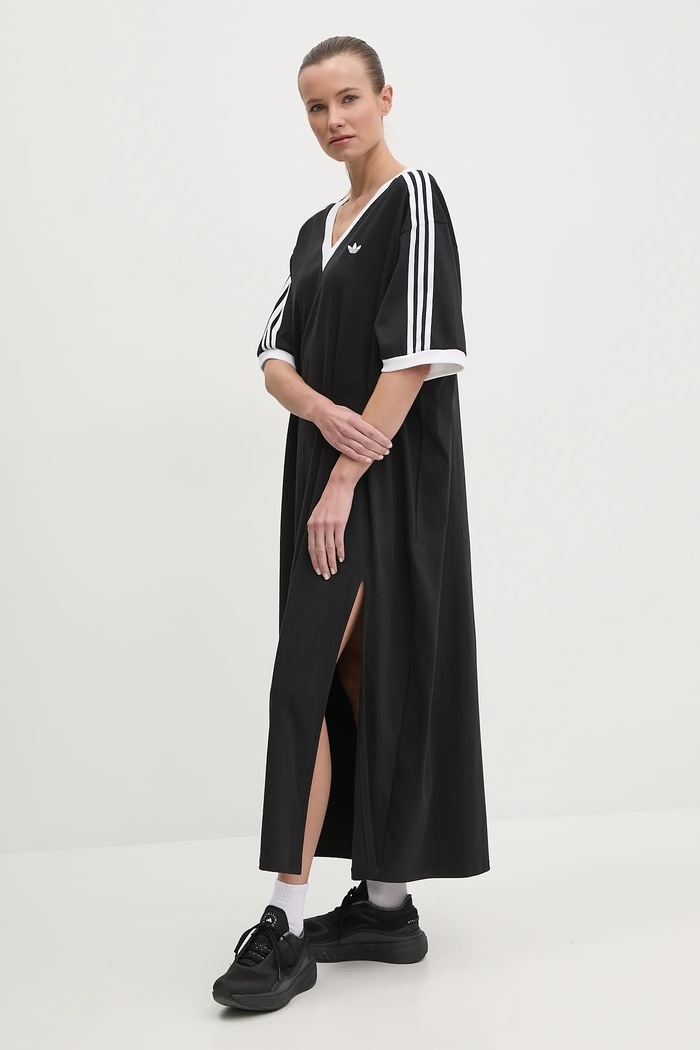 adidas Originals sukienka bawełniana V-NECK DRESS JX9219 czarny SS25