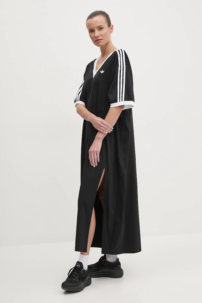 adidas Originals sukienka bawełniana V-NECK DRESS JX9219 czarny SS25