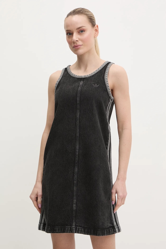 Дънкова рокля adidas Originals DENIM 3S DRESS памук черен JD3108