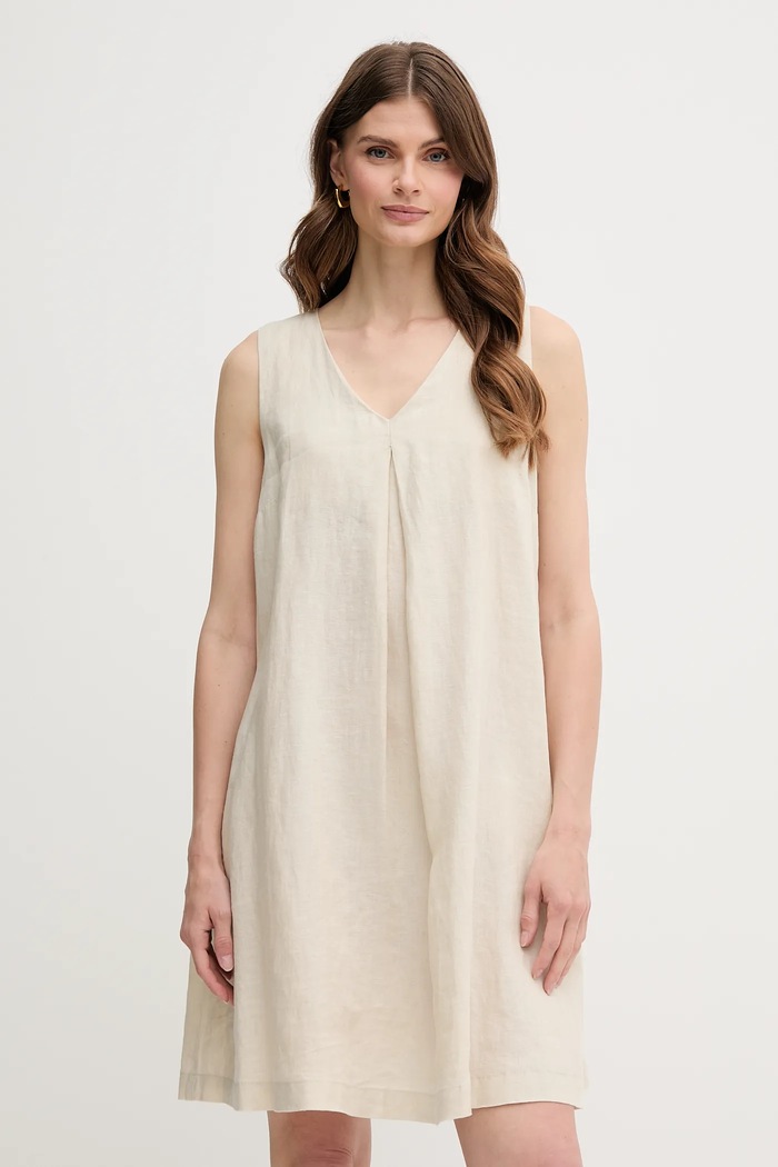 United Colors of Benetton sukienka lniana casual beżowy 4AGHDV0AX