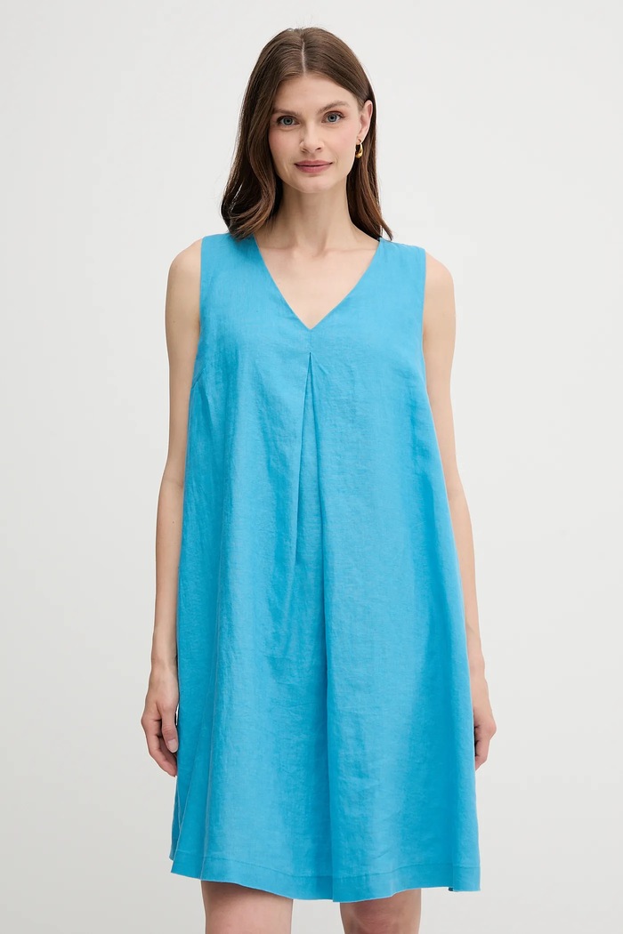United Colors of Benetton sukienka lniana casual niebieski 4AGHDV0AX