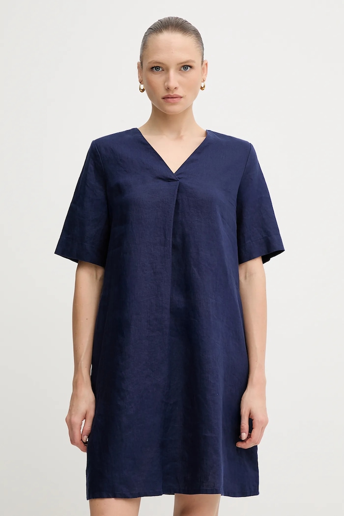 United Colors of Benetton sukienka lniana casual granatowy 4AGHDV0B0