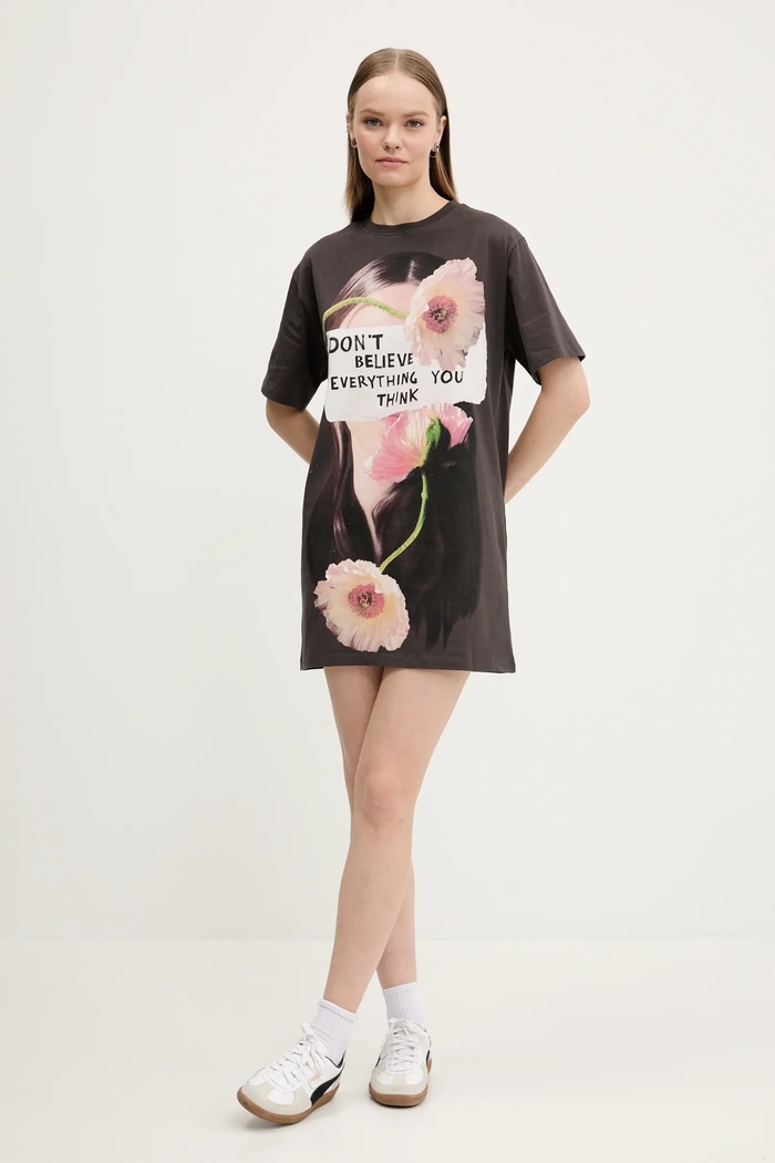 Βαμβακερό φόρεμα Desigual BERLIN 25SWVK20 γκρί SS25