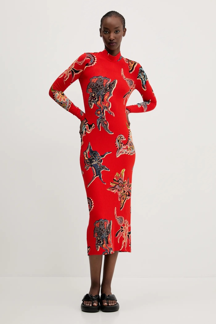 Φόρεμα Desigual MELTED PAISLEYS_LACROI μακρύ κόκκινο 25SWVK31