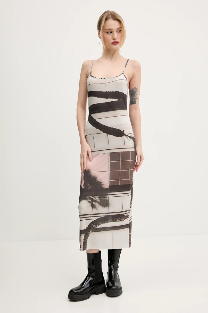 Šaty Desigual SHELLEY s elastanom béžová 25SWVK56