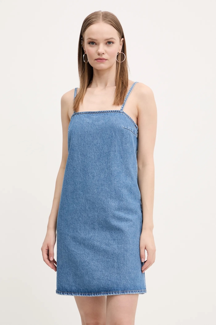 Bavlnené šaty Hugo Blue rifľovina modrá 50540560