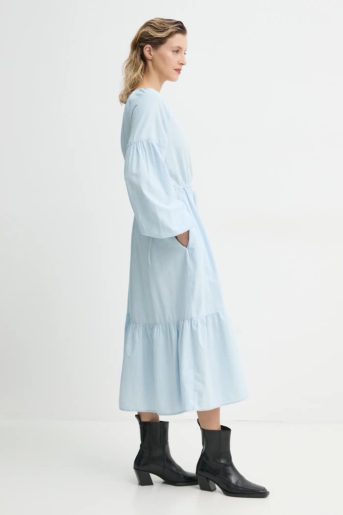 Levi's rochie din bumbac JOLENE LS MAXI DRESS midi albastru 001HS