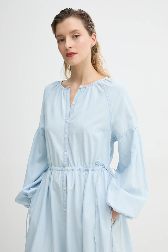 Levi's rochie din bumbac JOLENE LS MAXI DRESS albastru 001HS