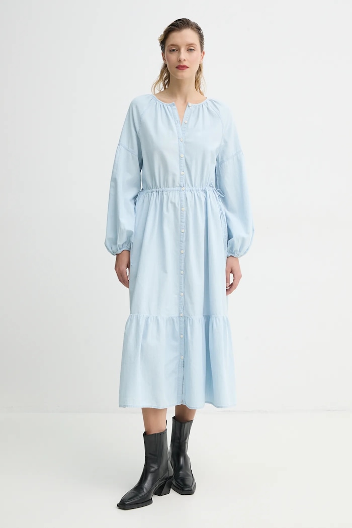 Levi's rochie din bumbac JOLENE LS MAXI DRESS 001HS albastru