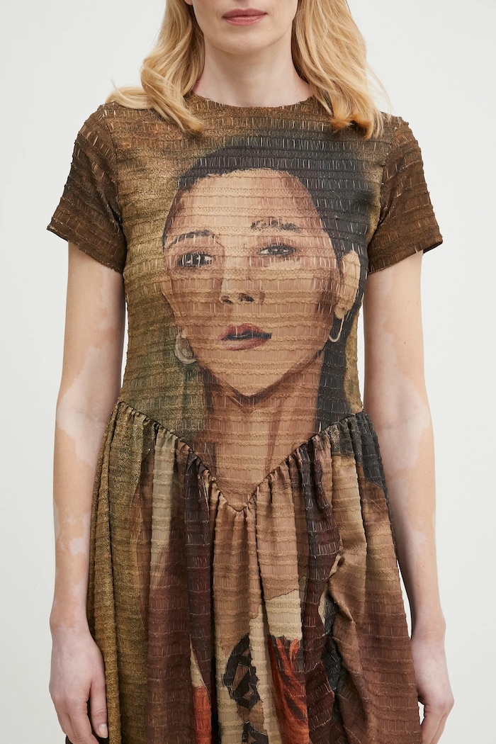 Andersson Bell dress Remy Printed Shirring beige atb1271w