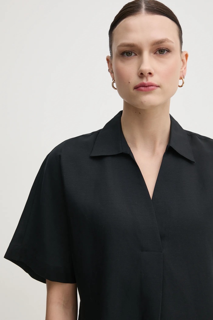 Šaty s prímesou ľanu Calvin Klein čierna K20K208382