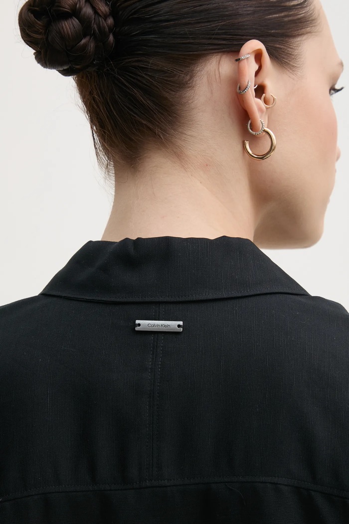 Šaty s prímesou ľanu Calvin Klein K20K208382 čierna